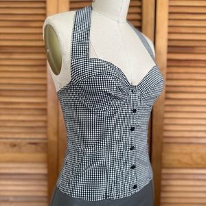 Moda International Corset Halter Top. Black & White Gingham. Size 2